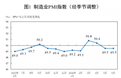 2024年6月制造业采购经理指数为49.5%，与上月持平